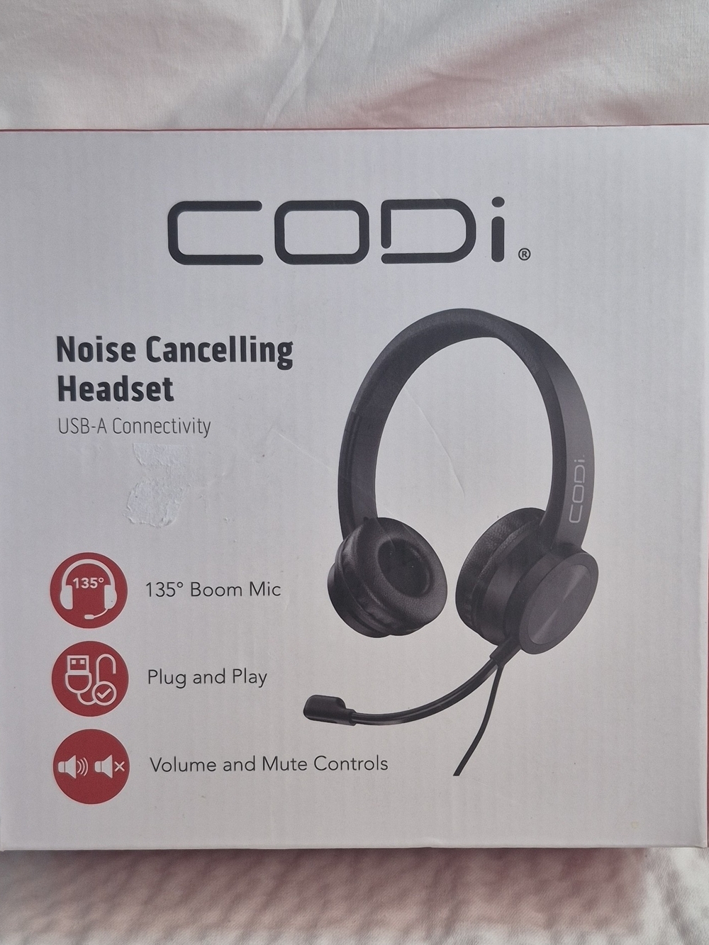 CODi Noise Cancelling USB-A Headset Boom Mic Vol/Mute Black 5ft A04508
